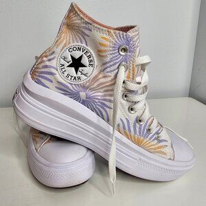 Converse All Star platform high tops. Size 7.5, Floral palm pattetn